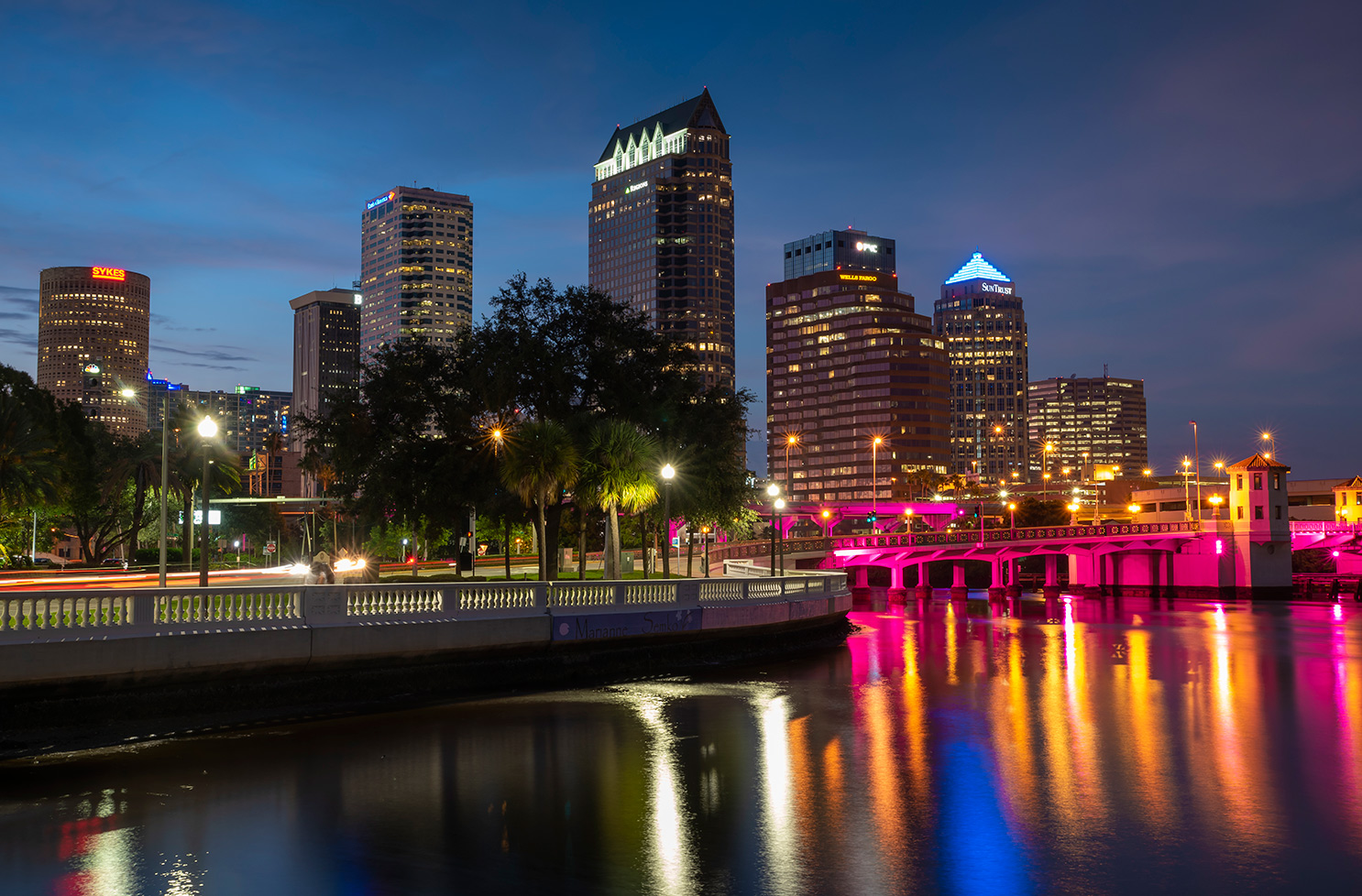 Tampa waterfront skyline at twilight