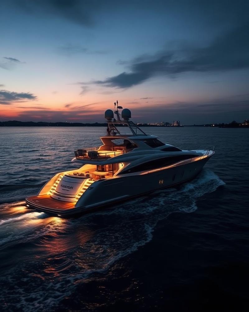 Luxury yacht at twilight in Tampa Bay